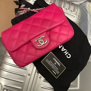 Chanel Pink Quilted Shoulder Bag with CC Turn-Lock (full set)